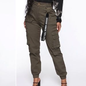 Fashion Nova Olive Good Vibes Cargo Jogger in M